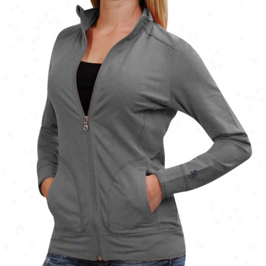 Cutter & Buck New York Yankees Ladies Ravenna Raw Edge Full Zip Sweatshirt - Charcoal