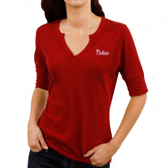 Cutter & Buck Philadelphia Phillies Ladies Assist Waffle Knit Premium Split V-neck T-shirt - Red