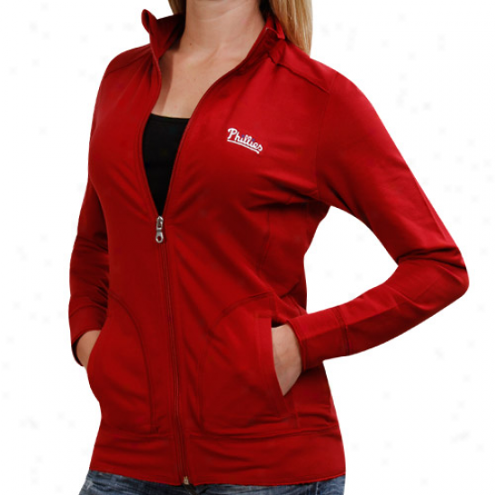 Cutter & Buck Philadelphia Phillies Ladies Ravenna Raw Edge Fulk Zip Sweatshirt - Red