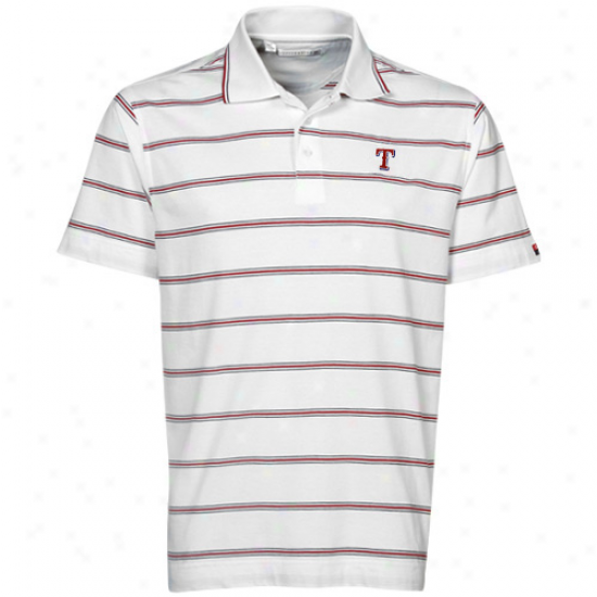 Cutter & Buck Texas Rangers White Griffin Bay Striped Polo-