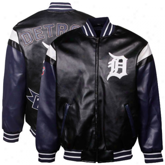 Detroit Tigers Black Pleather Varsity Full Zip Jerkin