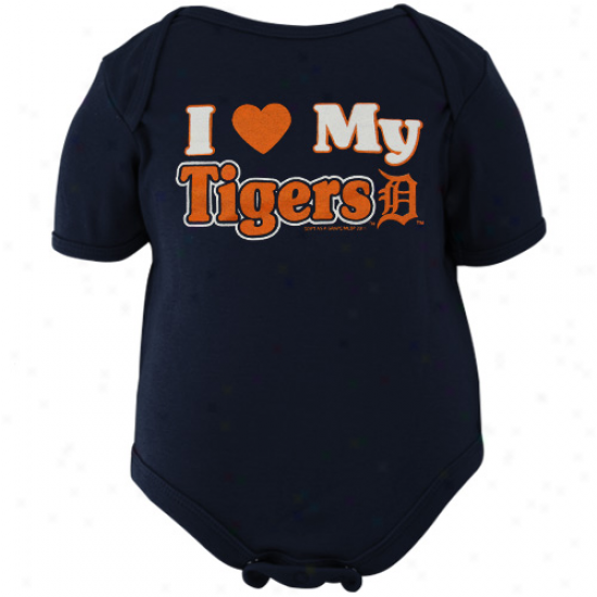 Detroit Tigers Infant Navy Bluue I Heart My Team Creeper