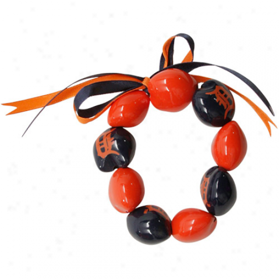 Detroit Tigers Ladies Navy Blue-orange Kukui Beaded Bracelet