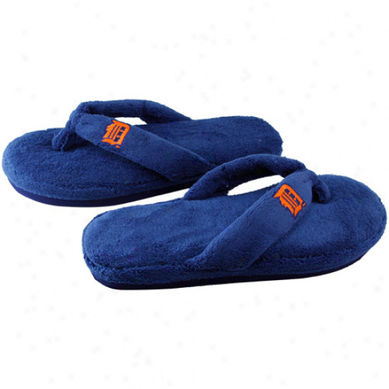 Detroit Tigers Ladies Navy Blue Plush Thong Slippers