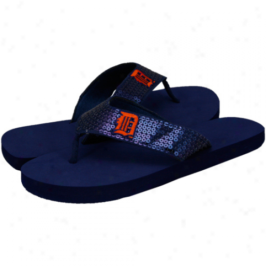 Detroit Tigers Ladies Navy Blue Sequin Strap Flip Flops