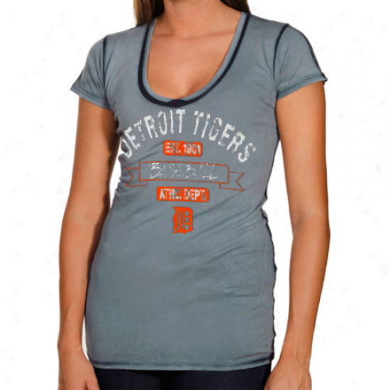 Detroit Tigers Ladies Seam Wash Premium V-neck T-shirt - Navy Blue