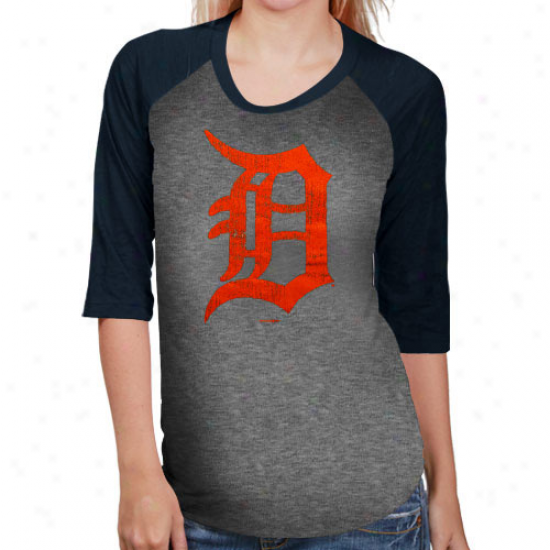 Detroit Tigers Ladies Three-quarter Sleeve Tri-blend Raglam T-shirt - Charcoal-orange