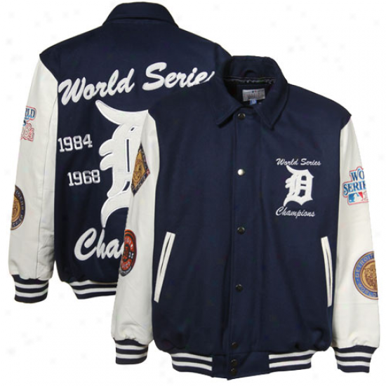 Detroit Tigers Navy Blue-white Wool And Leather Life Series Commemorative Jacket