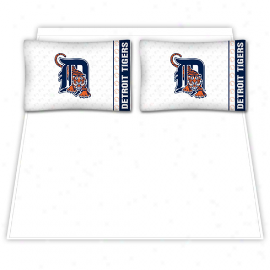 Detroit Tigers White Queen Sheet Set