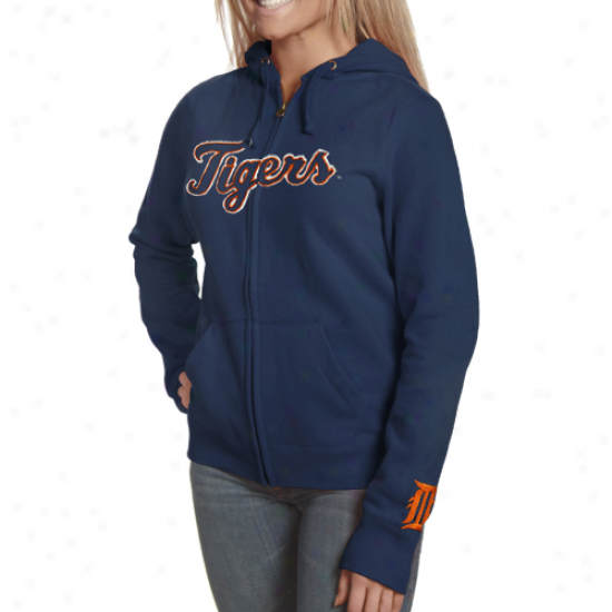 Detroit Tigersteam Spirit Full Zip Hoodie Sweatshirt - Navy Blue