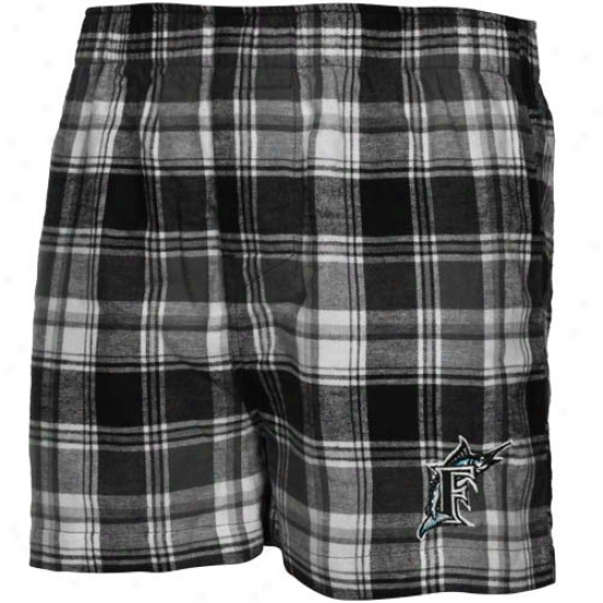 Florida Marlins Black-gray Plaid Legend Flannel Boxer Shorts