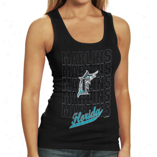 Florida Marlins Ladies Black Repeater Tank Top