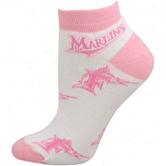 Florida Marlins Womens Allover Team Logo Ankle Socks - Pink-white