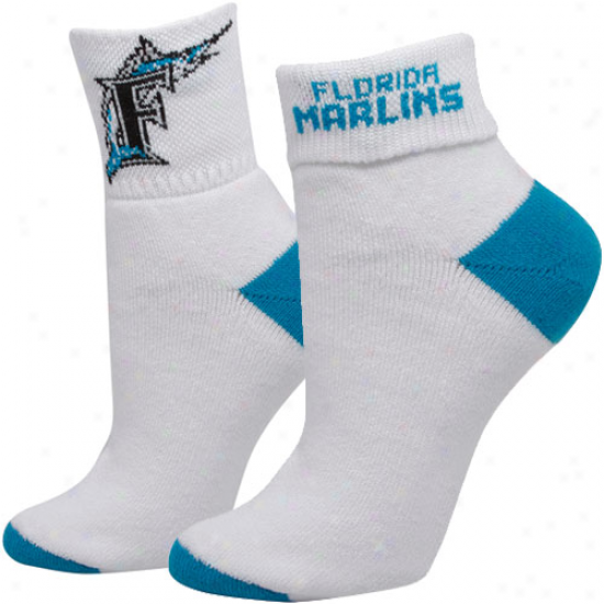 Florida Marlins Women's Roll-down Socks - White