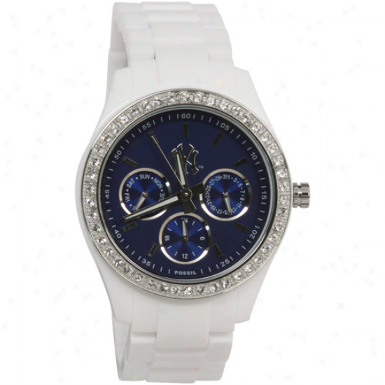 Fossil New York Yankees Ladies White Stella Multifunction Watch W/ Resin Band