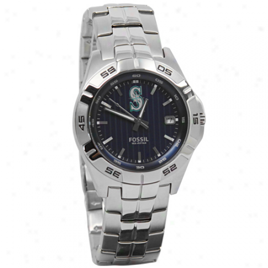 Fossil Seattle Mariners Stainless Steel Analog Mlb Team Logo Watch