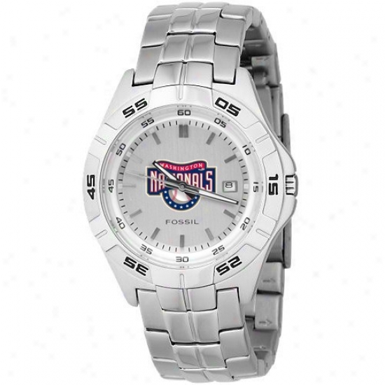 Fossil Washington Nationals Men's Stainless Steel Analog Mlb Team Logo Watch