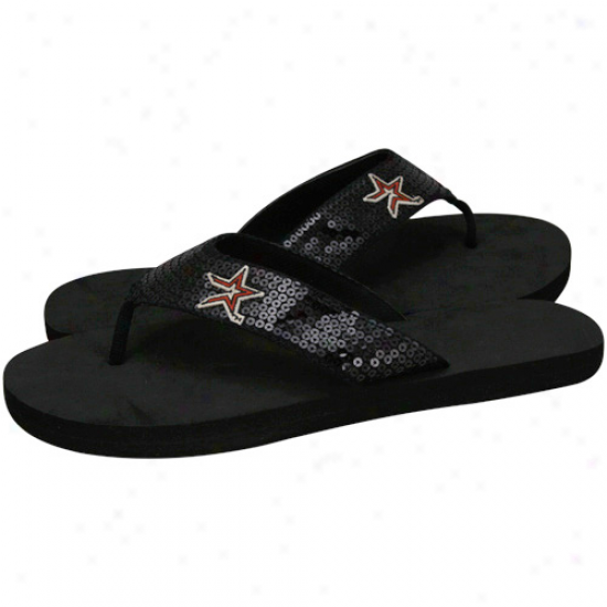 Houston Astros Ladies Bkcak Sequin Strap Flip Flops