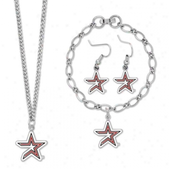 Houston Astros Ladies Silver-tone Jewelry Gift Set