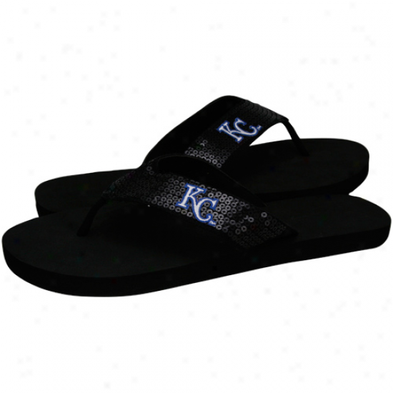 Kansas City Royals Ladies Black Sequin Stra0 Flip Flops