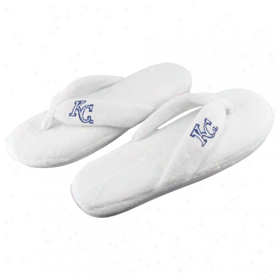 Kansas City Royals Ladies White Plush Thong Slippers