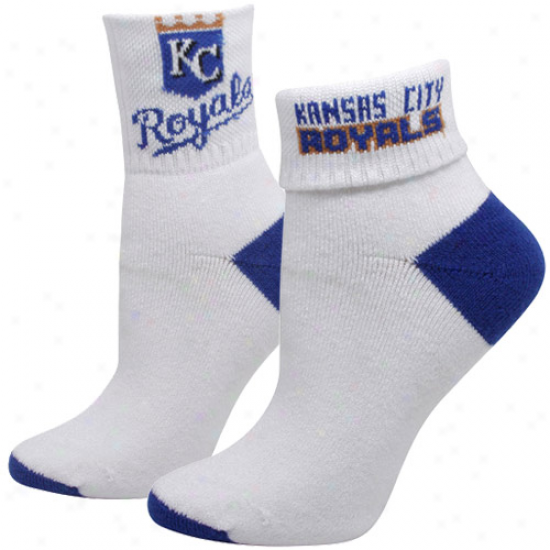 Kansas City Royals Ladies White-royal Blue Roll-down Socks