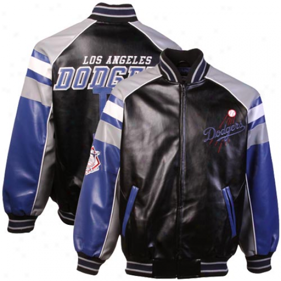 L.a. Dodgers Black Pleather Varsity Full Zip Jacket -