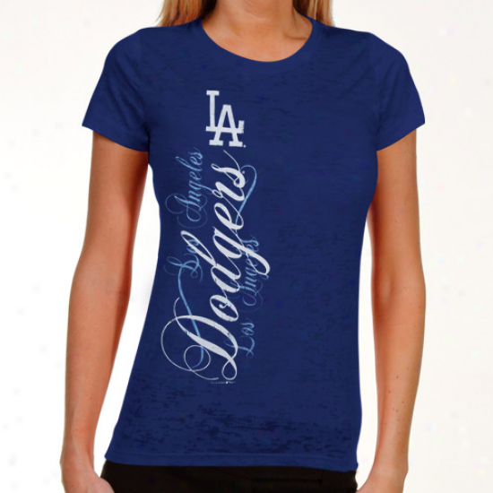 L.a. Dodyers Ladoew Royal Azure Basic Sheer Burnout Premium Crew T-shirf