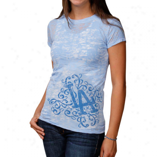 L.a. Dodgers Ladies Scroll Burnout Premium Crew T-shirt - Light Blue