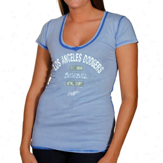 L.a. Dodger Ladies Seam Wash Premium V-neck T-shirt - Royal Blue