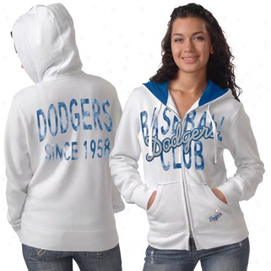 L.a. Dodgers Ladies White Line Up Full Zip Hoody Sweatshirt