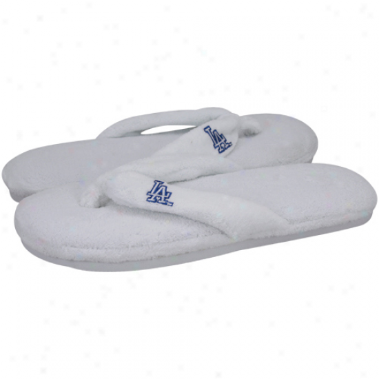 L.a. Dodgers Ladies White Plush Thong Slippers