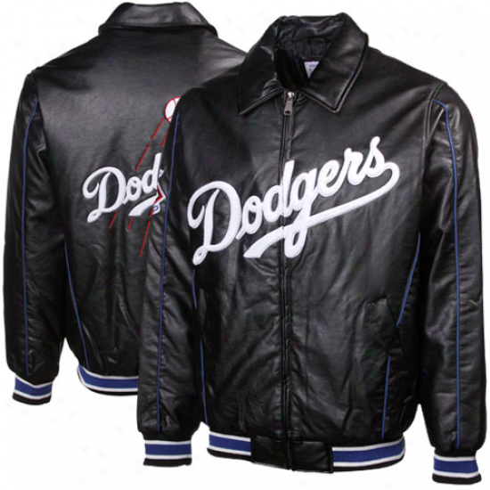 L.a. Dodgers Men's Chenille Varsity Faux Leather Jacket - Black