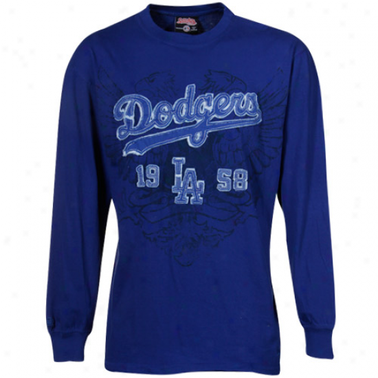 L.a. Dodgers Royal Blue Distressed Applique Fashion Premium Long Sleeve T-shirt
