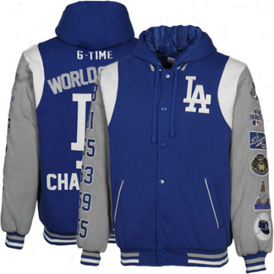 L.a. Dodgers Royal Blue-gray 6x World Series Champs Commemorative Full Button Fleece Jacket