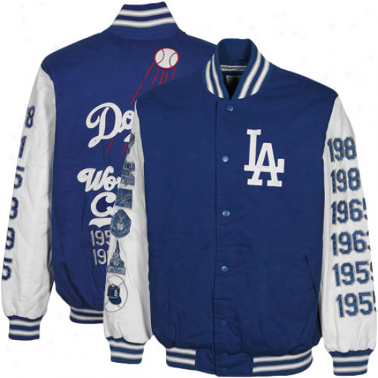 L.a. Dodgers Royal Blue-white 6x World Series Champa Commemorative Cotton Canvas Full Button Jacket