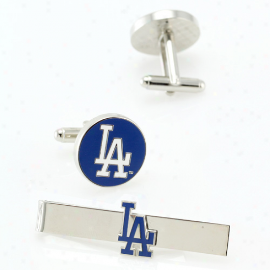 L.a. Dodgers Silvertone Team Logo Tie Clip & Cufflinks Set