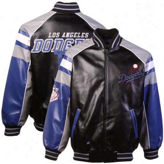 L.a. Dodgers Youth Dark Pleather Ful Zip Jacket