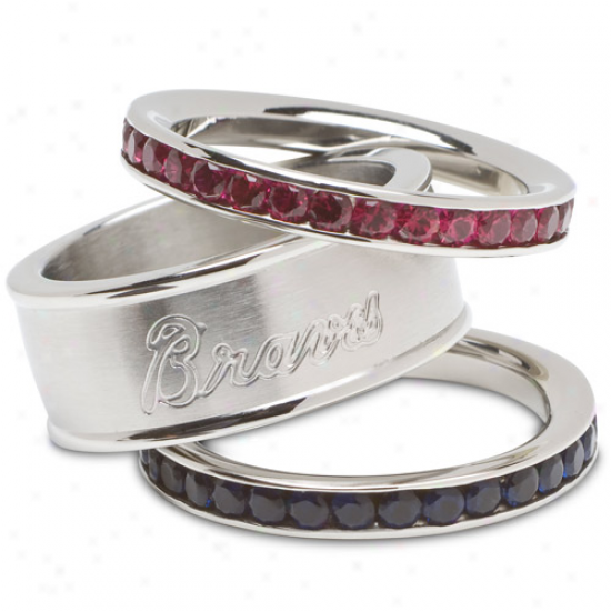 Logo Art Atlanta Braves Ladies Sirit Crystal Stacked Ring Set