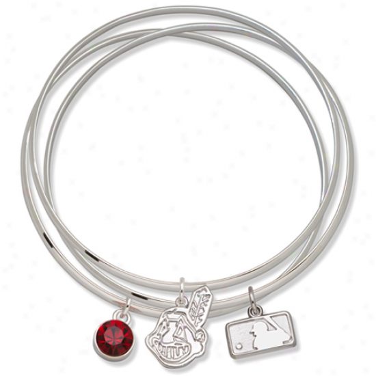 Logo Art Cleveland Indians Ladies Spirit Crystal Bangle Bracelet Set