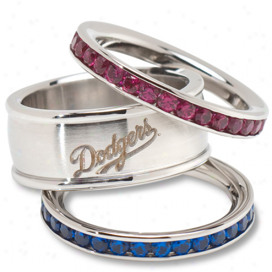 Logo Art L.a. Dodgers Ladies Spirit Crystal Stacked Ring Set