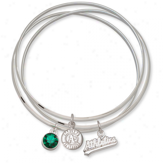 Logo Art Oakland Athletics Ladies Spirit Crystal Bangle Bracelet Set