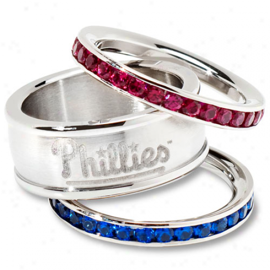 Logo Art Phioadelphia Phillies Ladies Spirit Crystal Stacked Ring Set