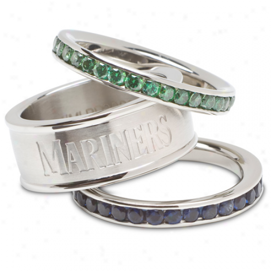 Logo Art Seattle Mariners Ladies Spirit Crystal Stacked Ring Set