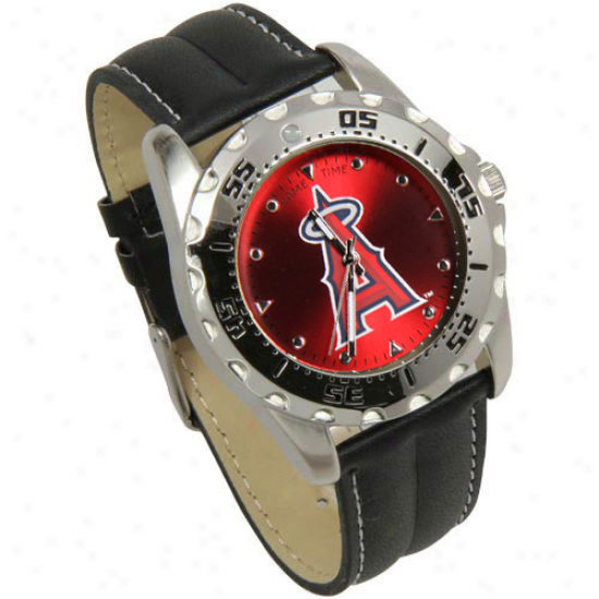 Los Angeles Angels Of Anaheim Game Time Leather Watch - Black