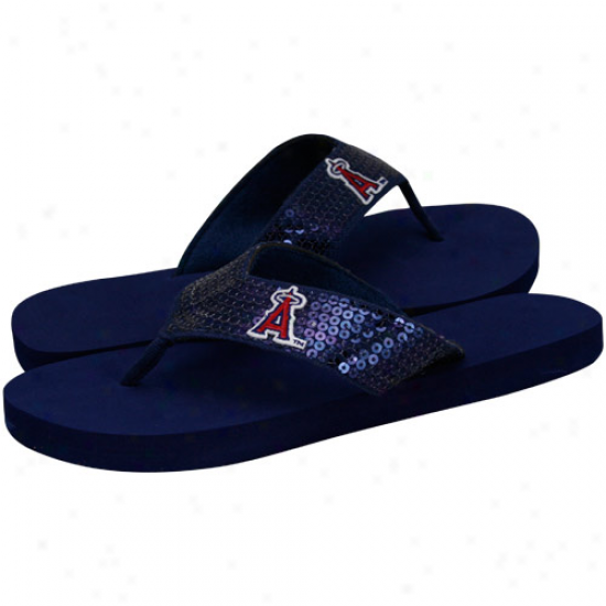 Los Angeles Angels Of Anaheim Ladies Ships Blue Sequin Strap Flip Flops