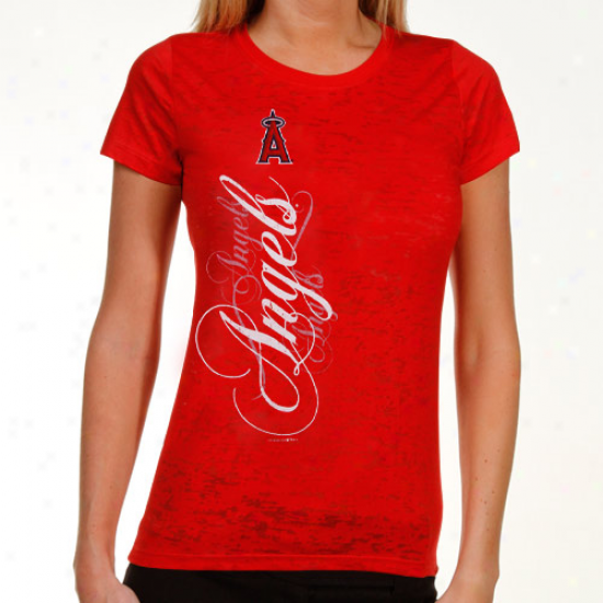 Los Anggeles Angels Of Anaheim Ladies Red Basic Sheer Burnout Premium Company T-shirt