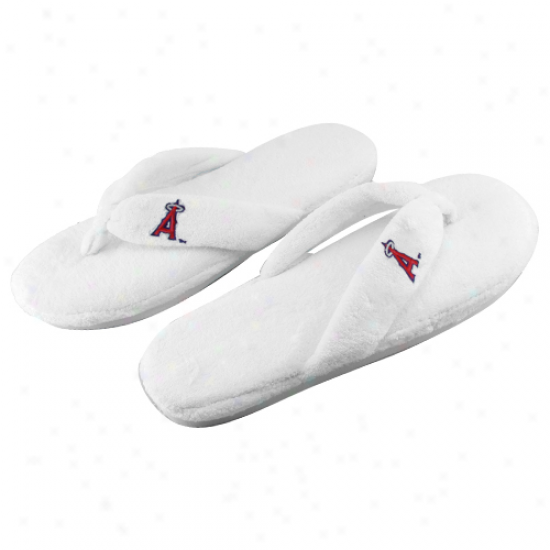Los Angeles Angels Of Anaheim Ladies White Plush Thong Slippeers