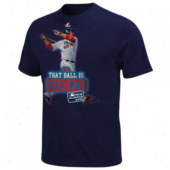 Majestic Adrian Gonzalez Boston Red Sox #28 And That Missile  Is Gonzo T-shirt - Navy Blue