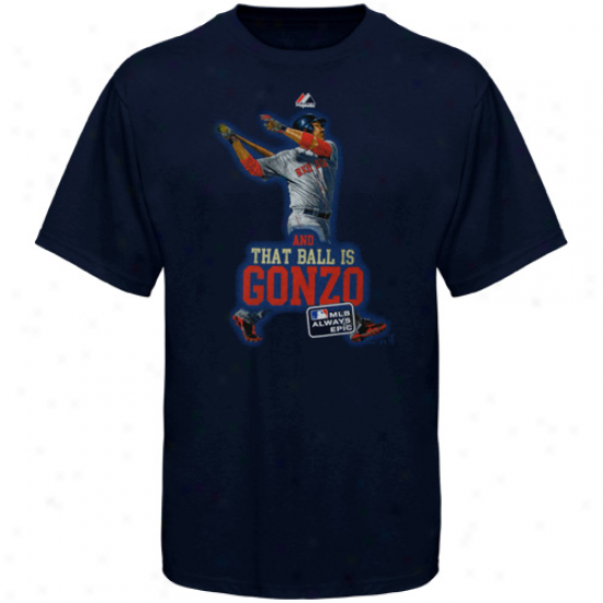 Majestic Adrian Gonzalez Boston Red Sox #28 Youth And That Ball Is Gonzo T-shirt - Navy Azure